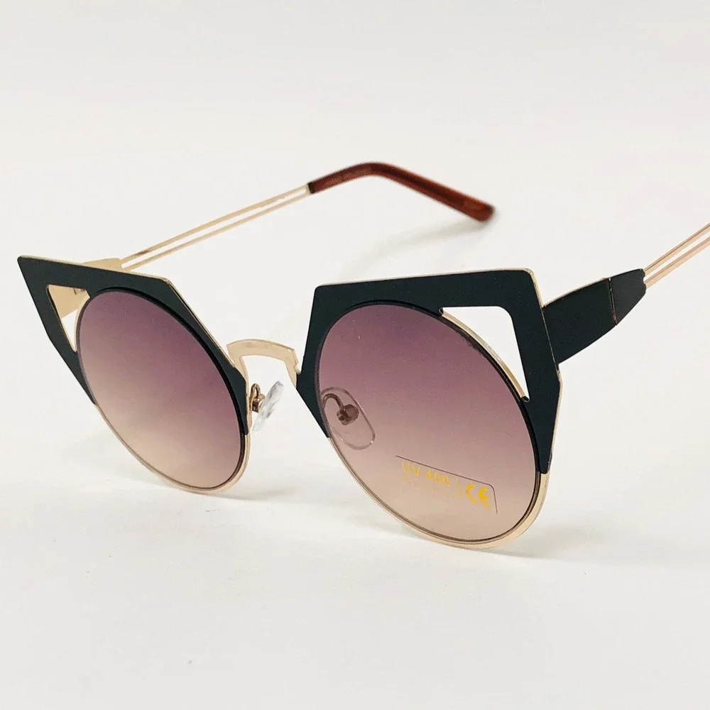 Cat‎ Eye Sunglasses Women Fashion Designer Gold Frame Trendy Sun Glasses Hippie